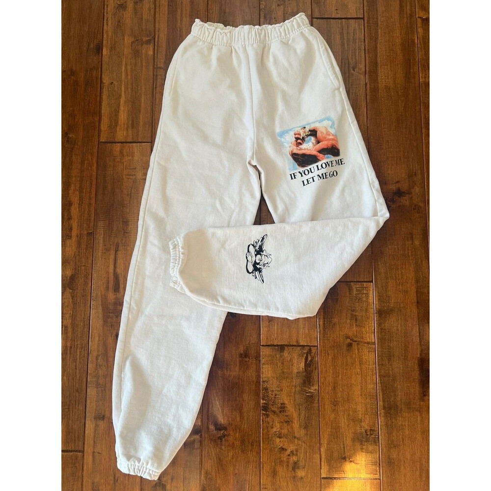 BOYS LIE If you LOVE me, LET ME GO Ivory Cream SWEATPANTS Joggers Fleece